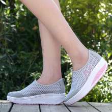 2019 spring and summer new rocking shoes breathable women's shoes casual sports platform shoes wedges single shoes mesh shoes (shoes 36)