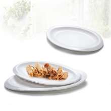 高档密胺白色椭圆盘酒店餐馆餐具冷菜盘A5仿瓷鱼盘创意长型塑料盘