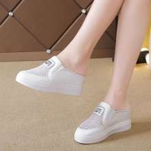 2019 summer new slippers women's shoes high-heeled wedge mesh waterproof platform Baotou (shoes 45)