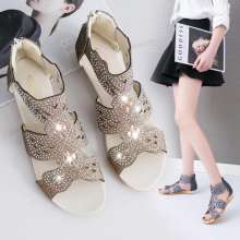 2019 summer new female sandals wedge with Korean version of the wild Roman sandals women's shoes with diamonds in the heel (shoes 60)