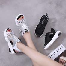 2019 summer new women's fish mouth sandals fashion casual mesh shoes with wild students platform shoes women's shoes (shoes 68)