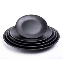 密胺圆盘黑色菜盘商用塑料圆形烤肉炒菜盘子烧烤店饭店餐具专用盘