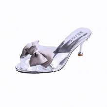 Half slipper female 2019 new fashion fine with sweet bow dew high heel sandals Korean women's shoes hh (shoes 116)