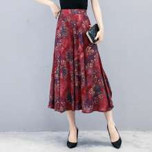 2019 summer new high waist loose thin nine points printed wide leg pants large size leg pants tide i113 (pants 5)