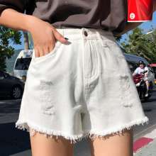 2019 raw denim shorts female summer high waist new Korean students slim slim fashion hole (trousers 38)