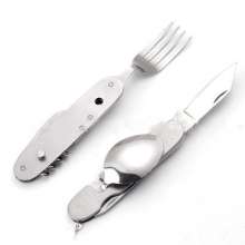 Stainless steel cutlery fork and spoon. Knife. Fork. Spoon. Folding knife spoon. Detachable fork spoon set 6 open multi-purpose tableware cutlery. SY-F1011