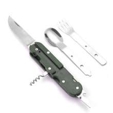 Multi-purpose camping knives . Fork . Knife. SY-FT035 folding knife and fork spoon. Army color knife and fork combination. Portable tableware