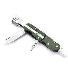 Multi-purpose camping knives . Fork . Knife. SY-FT035 folding knife and fork spoon. Army color knife and fork combination. Portable tableware