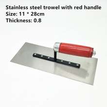 Painted stainless steel trowel with red handle Bricklayer Square wiper Bricklayer trowel Larger stainless steel trowel Shaved putty