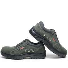 Army green suede leather safety shoes. Safety shoes. Breathable anti-smashing anti-piercing anti-slip rubber-soled mesh protective shoes