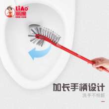 Double-sided cleaning toilet brush with plastic long handle. Household toilet toilet brush. Toilet cleaning brush without dead ends