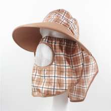 Outdoor hat female spring and summer picking tea and working sunhat. hat . sunhat. One-piece sun hat with lattice large-brimmed duck tongue mask. Tea picking hat
