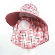Outdoor hat female spring and summer picking tea and working sunhat. hat . sunhat. One-piece sun hat with lattice large-brimmed duck tongue mask. Tea picking hat