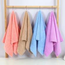 Lace coral fleece warp knitted towel. 35*75 household trimmed towel. Thickened gift hair towel beauty towel. Square towel